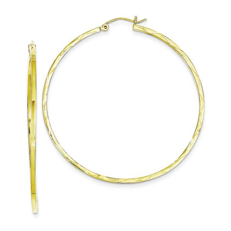 10K Yellow Gold 1.5Xmm Diamond-cut Hoop Earrings