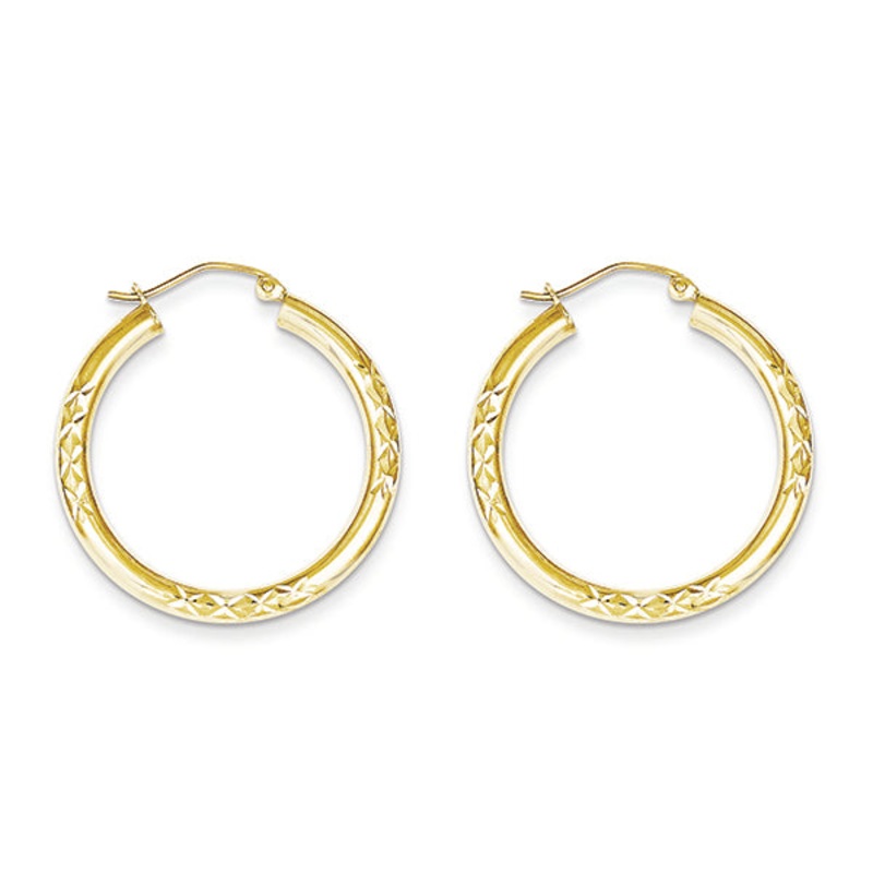 10K Yellow Gold 3.30mm Diamond-cut Tube Hoop Earrings