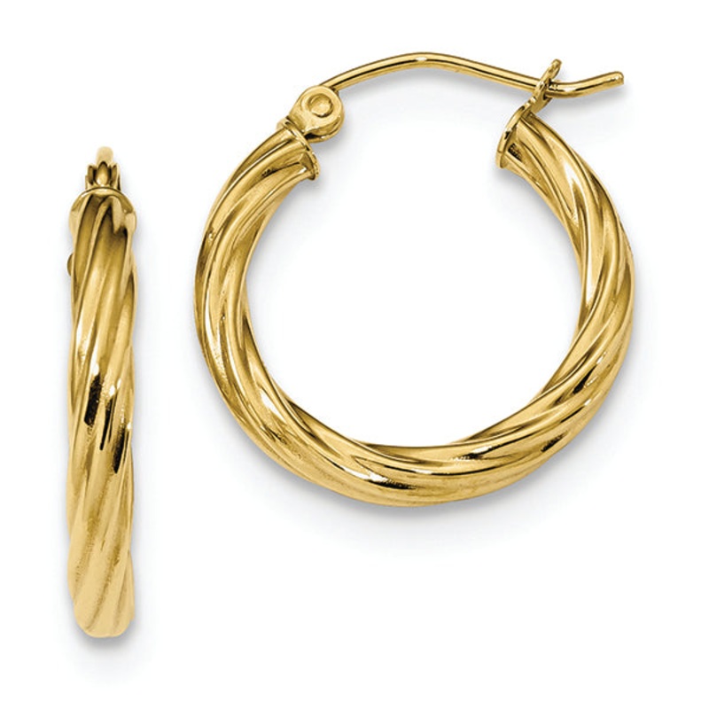 10K Yellow Gold 3MM Twisted Hoop Earrings