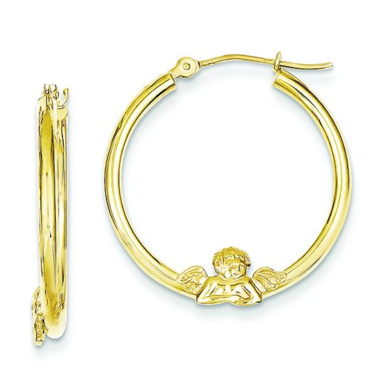 10K Yellow Gold Angel Hoop Earrings