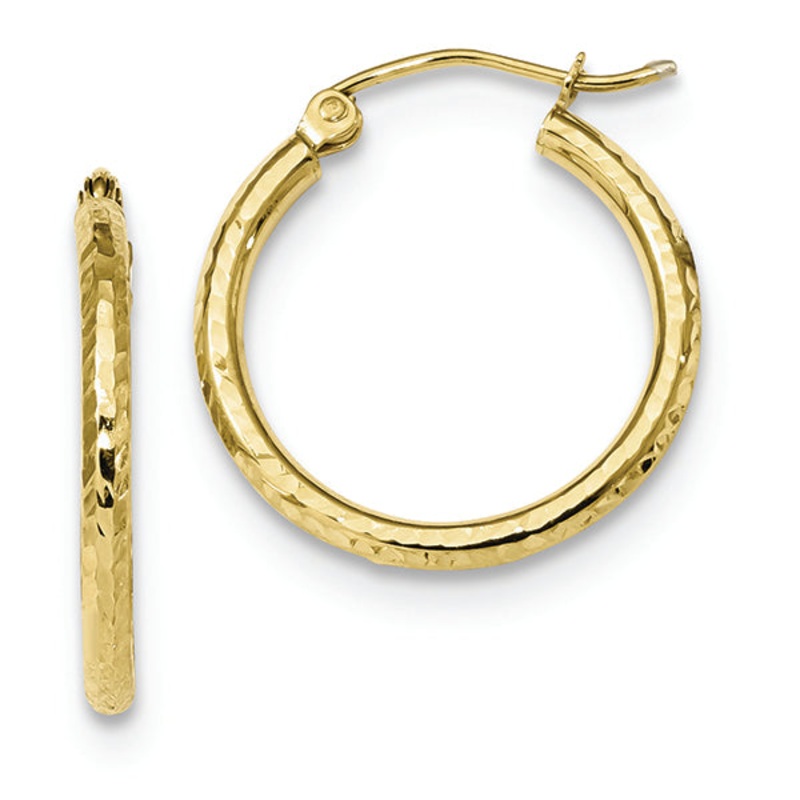 10K Yellow Gold Diamond-cut 2MM Tube Hoop Earrings