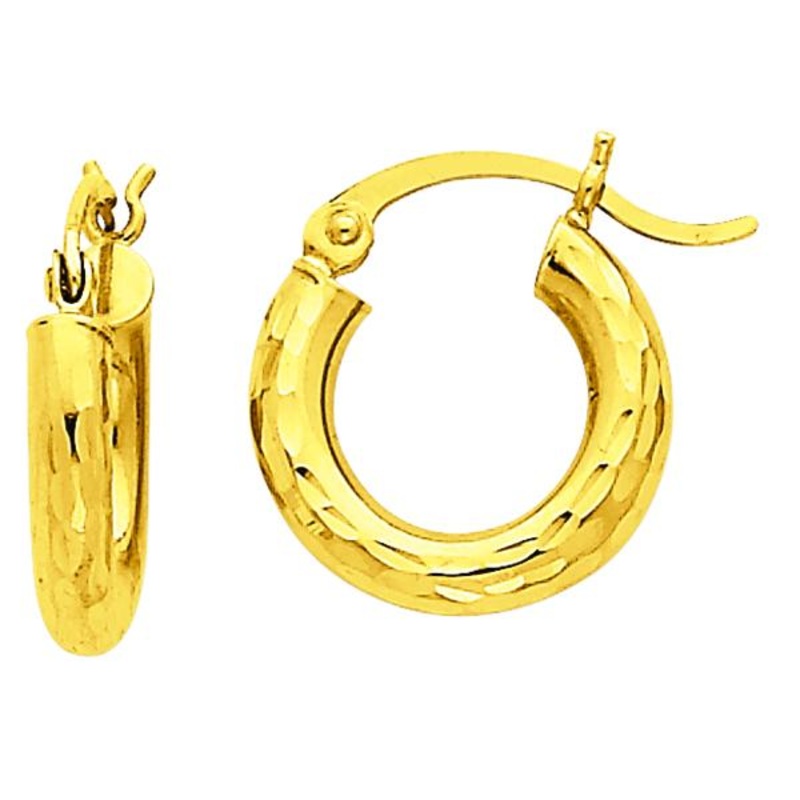 10K Yellow Gold Diamond-cut 3mm Hoop Earrings