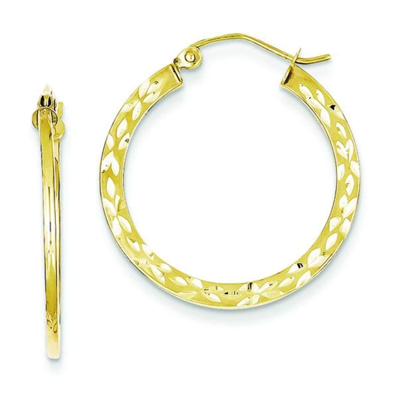 10K Yellow Gold Diamond-cut Hoop Earrings