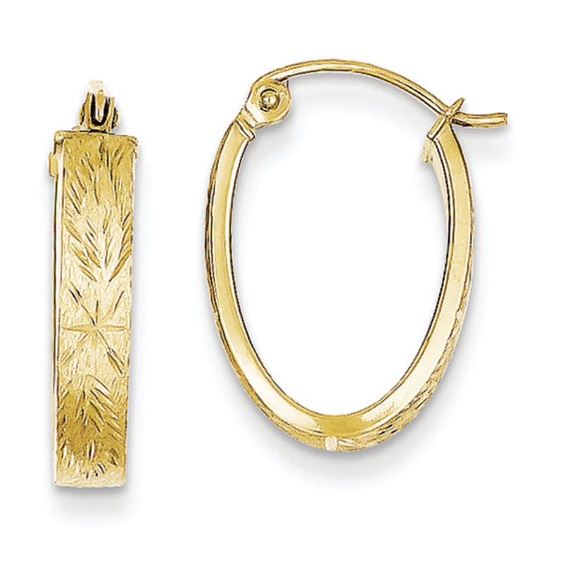 10K Yellow Gold Diamond-cut Oval Hoop Earrings