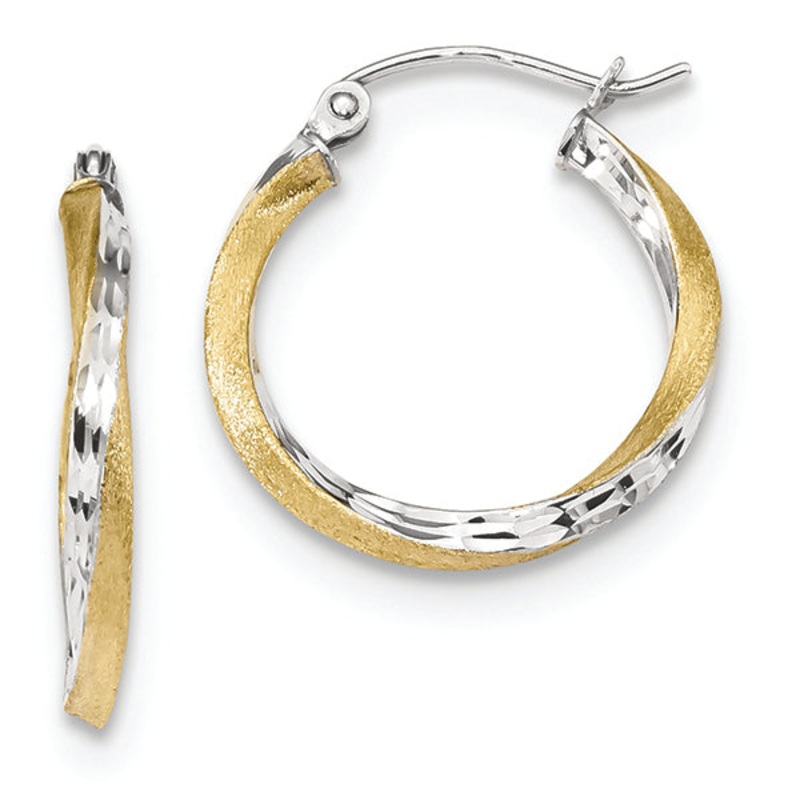 10K Yellow Gold Diamond-cut Twisted Hoop Earrings
