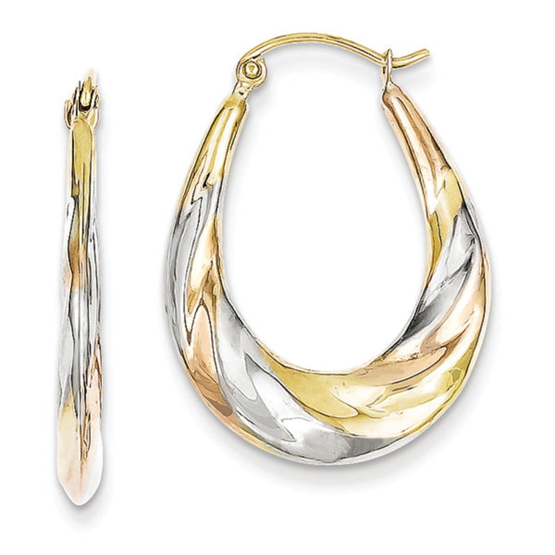 10K Yellow Gold Oval Scalloped Hoop Earrings