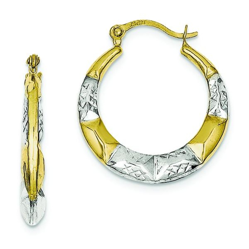 10K Yellow Gold & Rhodium Hollow Hoop Earrings