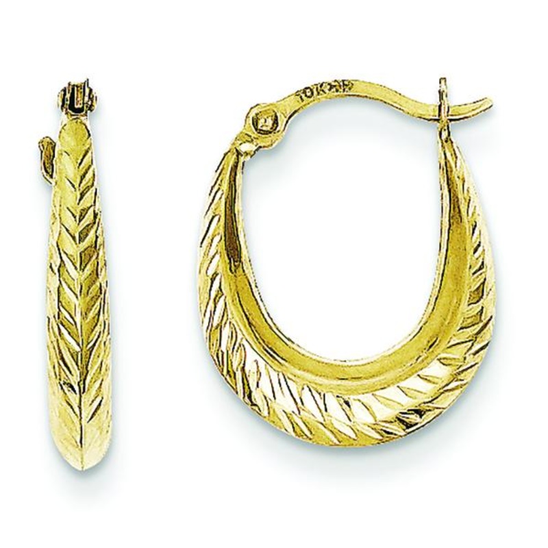10K Yellow Gold Textured Hollow Hoop Earrings