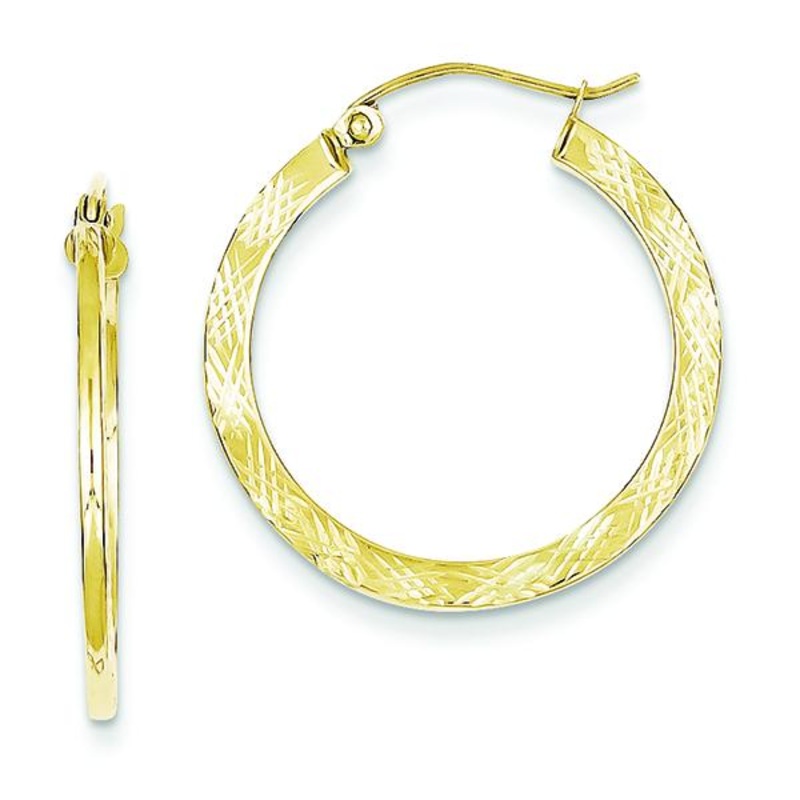 10K Yellow Gold Textured Hoop Earrings