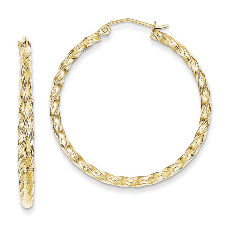 10K Yellow Gold Twisted Hoop Earrings