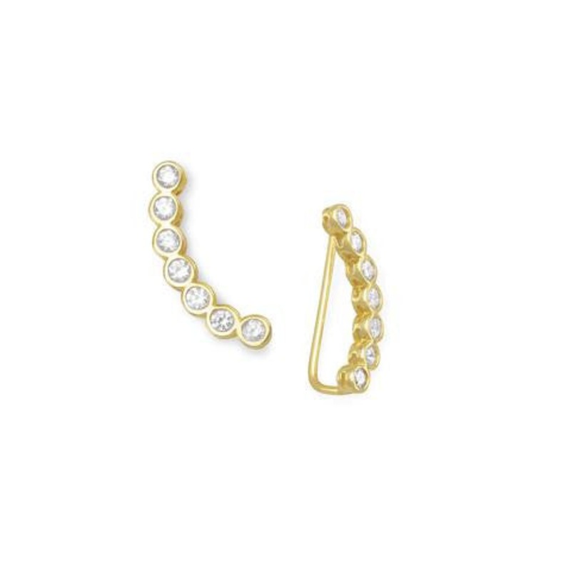14 Karat Gold Plated Bezel Cubic Zirconia Ear Climbers