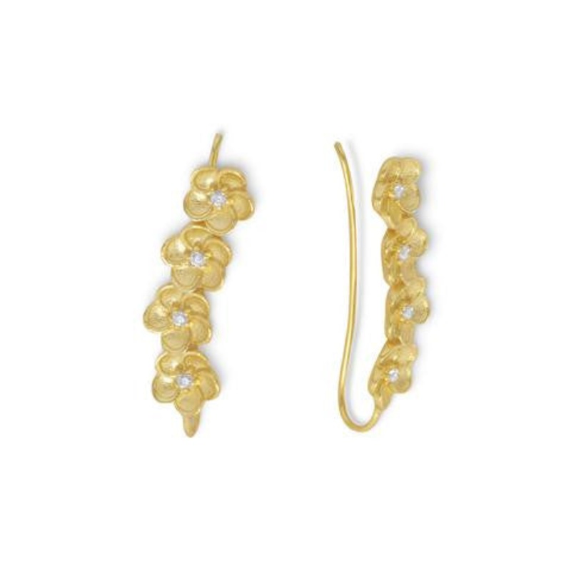 14 Karat Gold Plated Cubic Zirconia Flower Ear Climbers