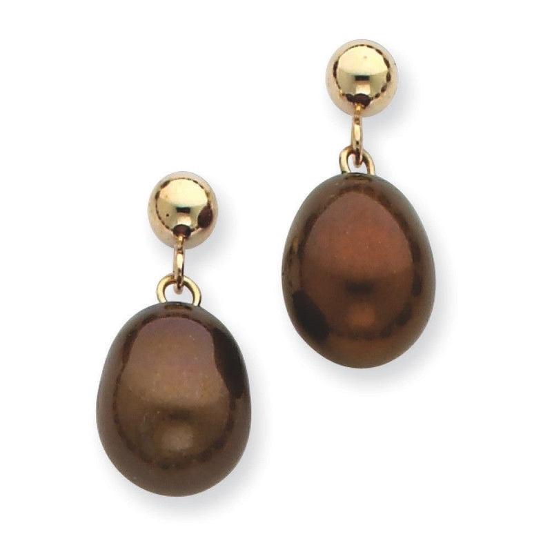 14K 8-9MM Brown Freshwater Cultured Pearl Dangle Earrings