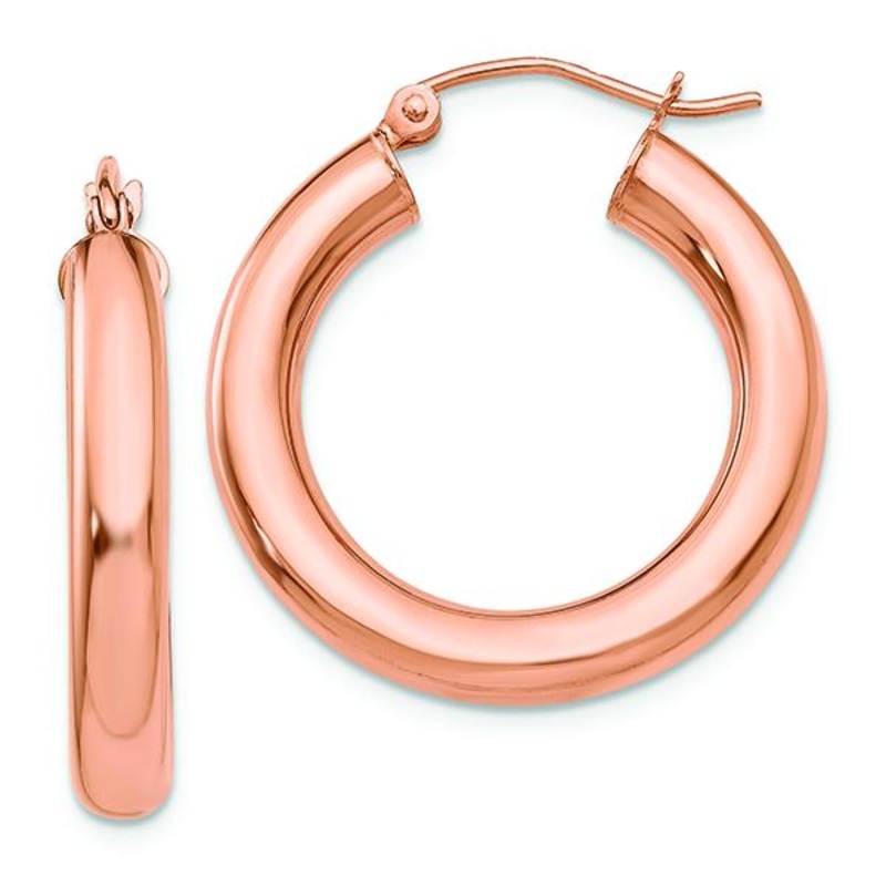 14K Rose Gold 4MM  Tube Hoop Earrings