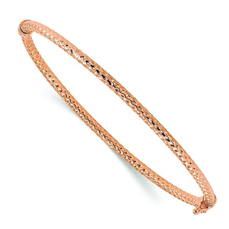 14k Rose Gold Polished Textured Hinged Bangle Bracelet