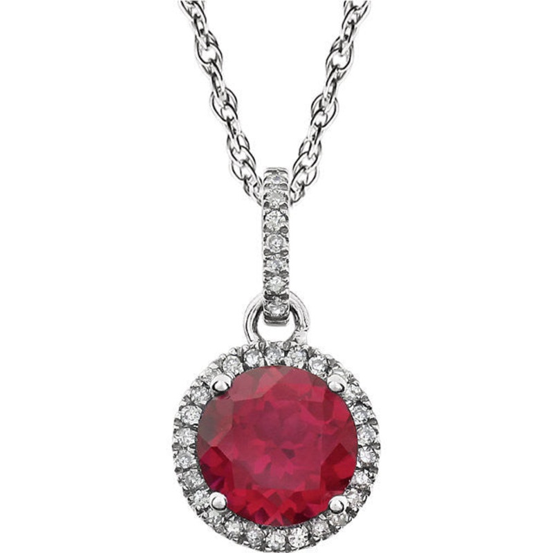 14k White Created Ruby Necklace