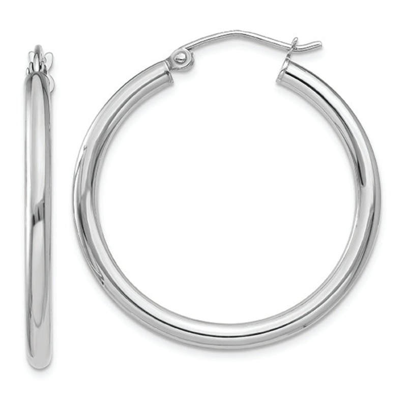 14K White Gold 2.5MM Tube Hoop Earrings