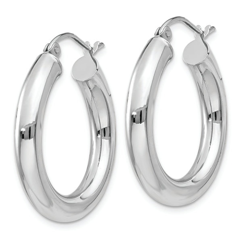 14K White Gold 4MM Tube Hoop Earrings