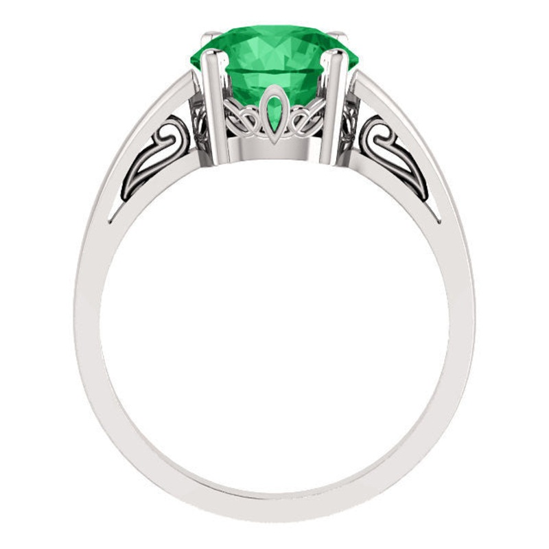 14K White Gold Created Emerald Ring