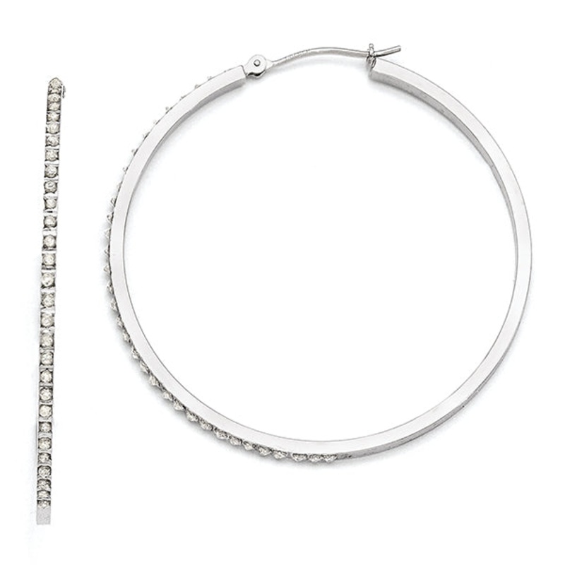 14K White Gold Diamond Fascination Hoop Earrings