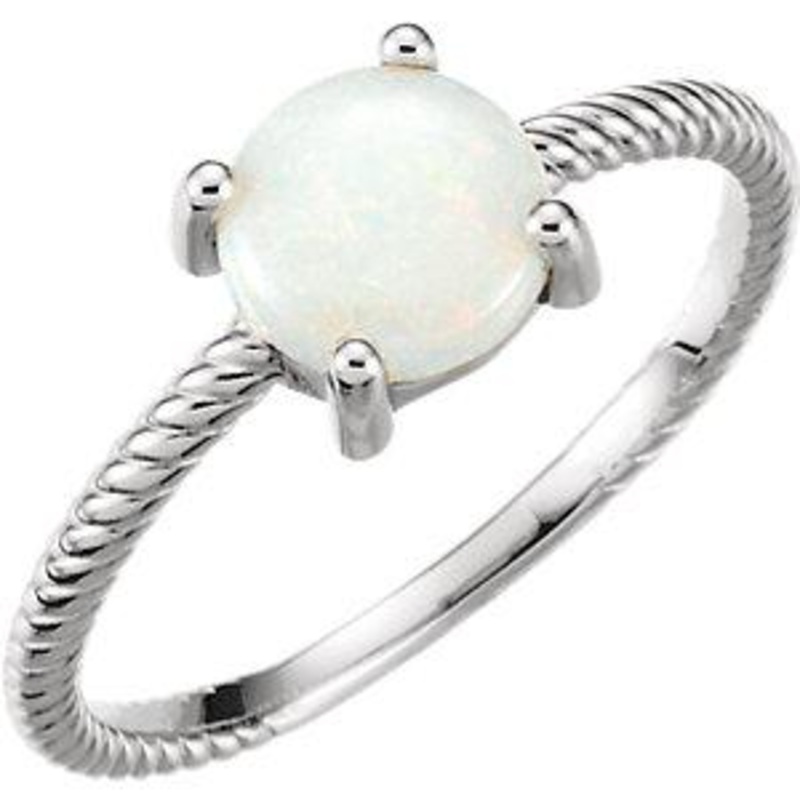 14K White Gold Opal Cabochon Ring