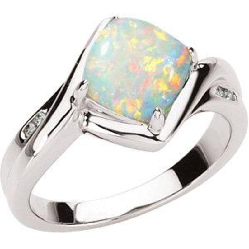 14K White Gold Opal Ring|5.0|5.5|6.0|6.5|7.0|7.5|8.0|8.5
