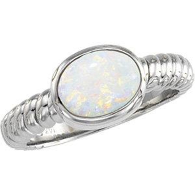 14K White Gold Opal Rope Design Ring