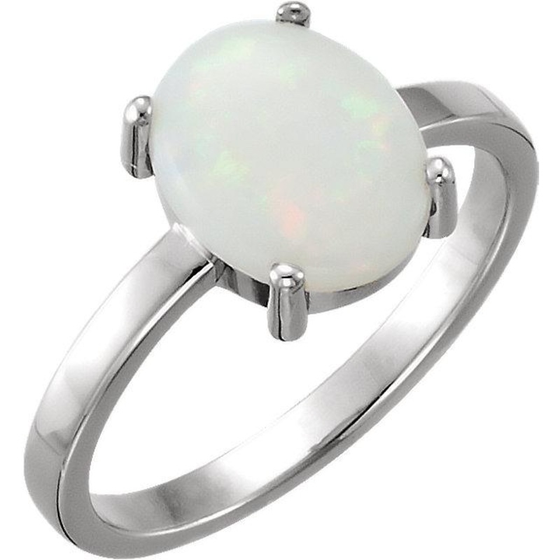 14K White Gold Oval Opal Cabochon Ring