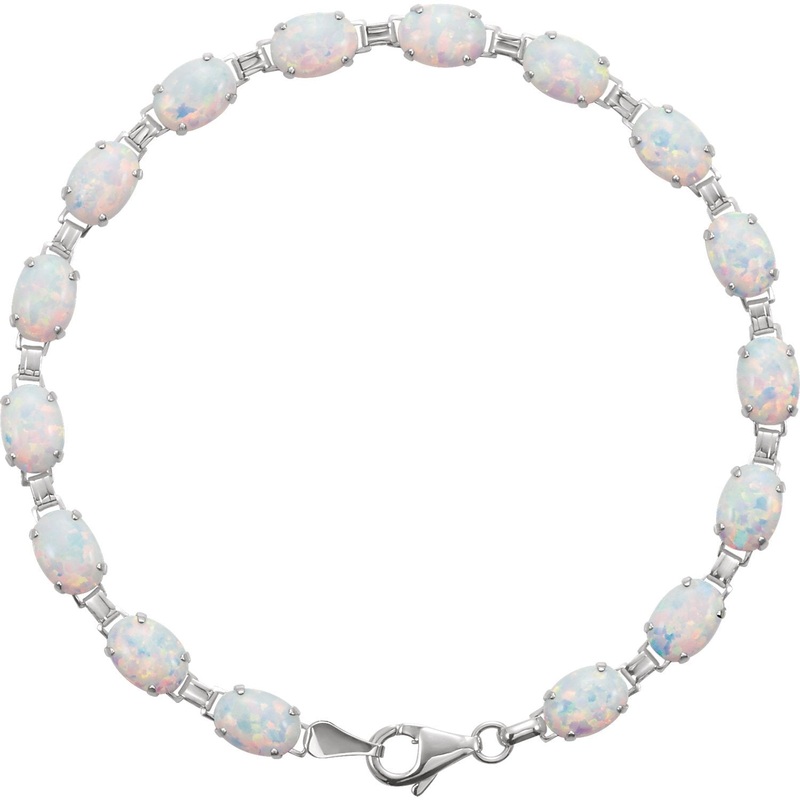14K White Lab-Grown Opal Line Bracelet