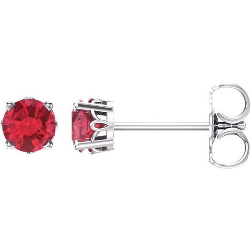 14k White Ruby Scroll Stud Earrings