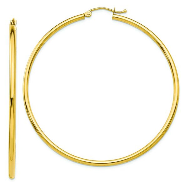 14K Yellow 2x55mm Round Hoop Earrings
