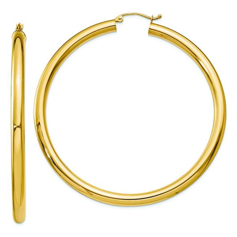 14K Yellow 4mm Lightweight Round Hoop Earrings