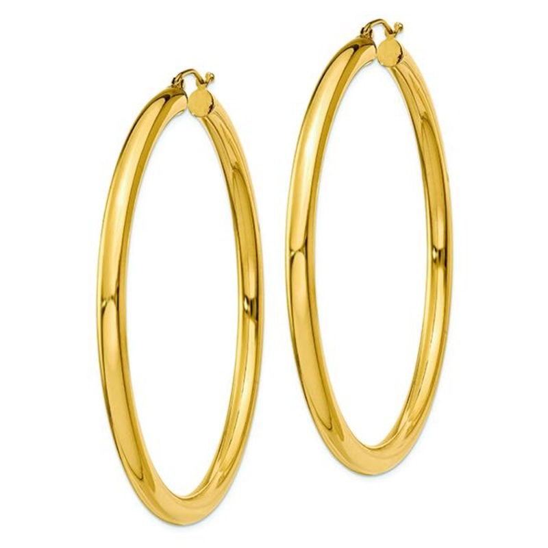 14K Yellow 4mmx60mm Tube Hoop Earrings