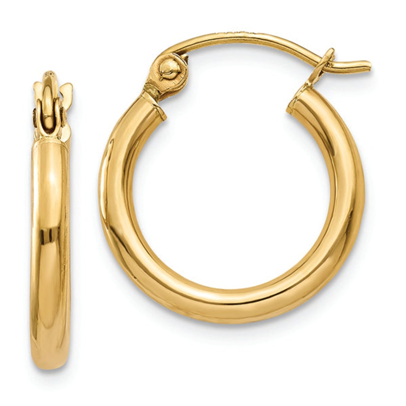 14K Yellow Gold 2X15MM Tube Hoop Earrings