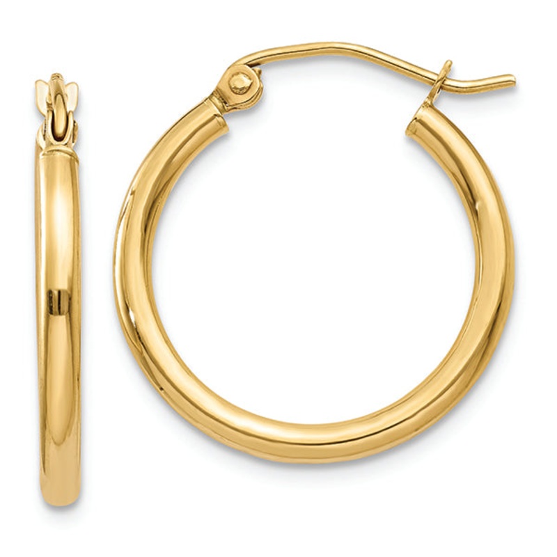 14K Yellow Gold 2X20MM Tube Hoop Earrings