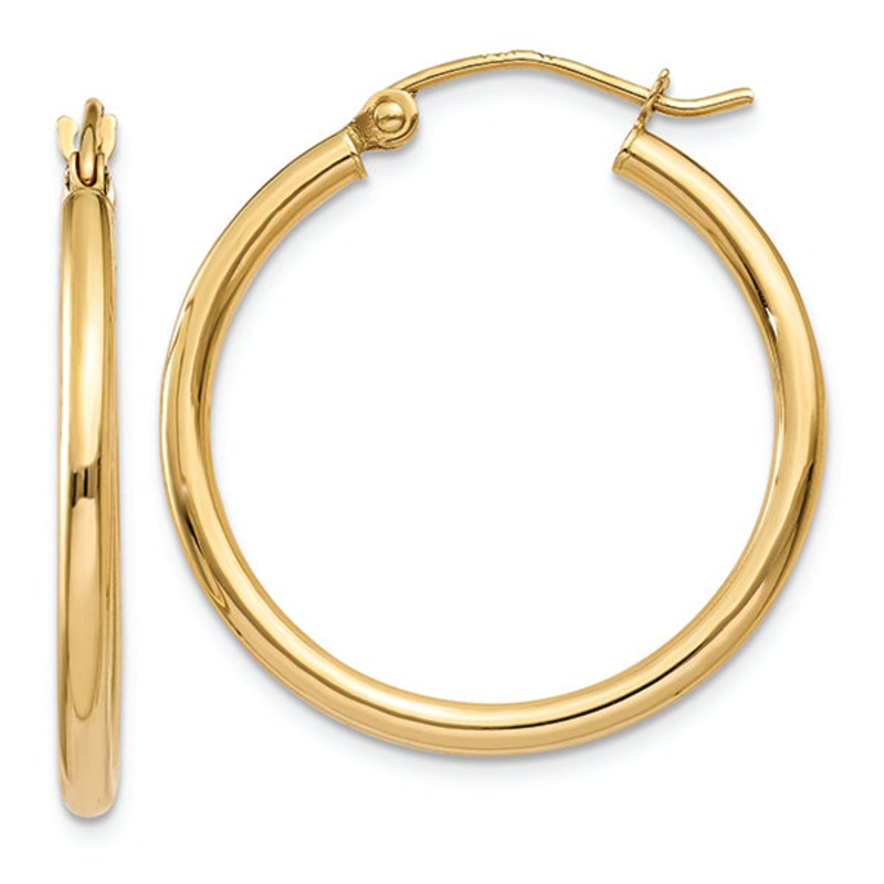 14K Yellow Gold 2X25MM Tube Hoop Earrings