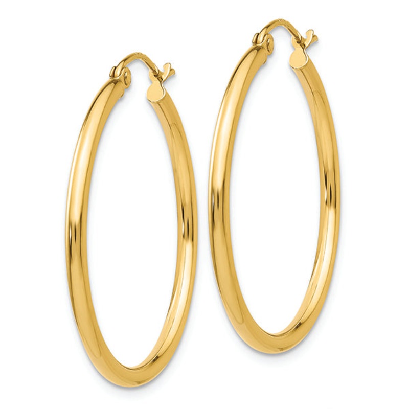 14K Yellow Gold 2X30MM Tube Hoop Earrings