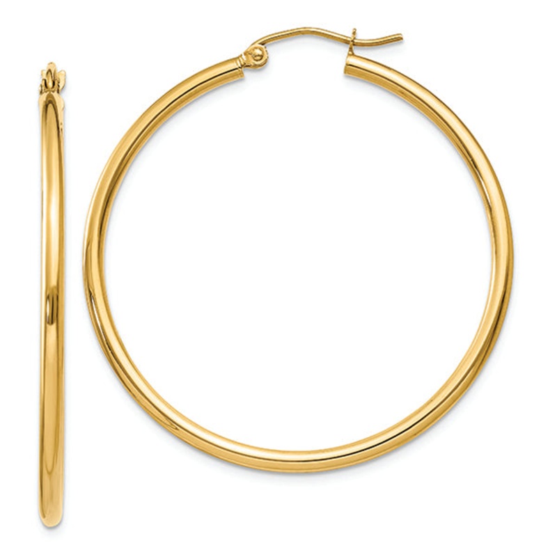 14K Yellow Gold 2X40MM Tube Hoop Earrings