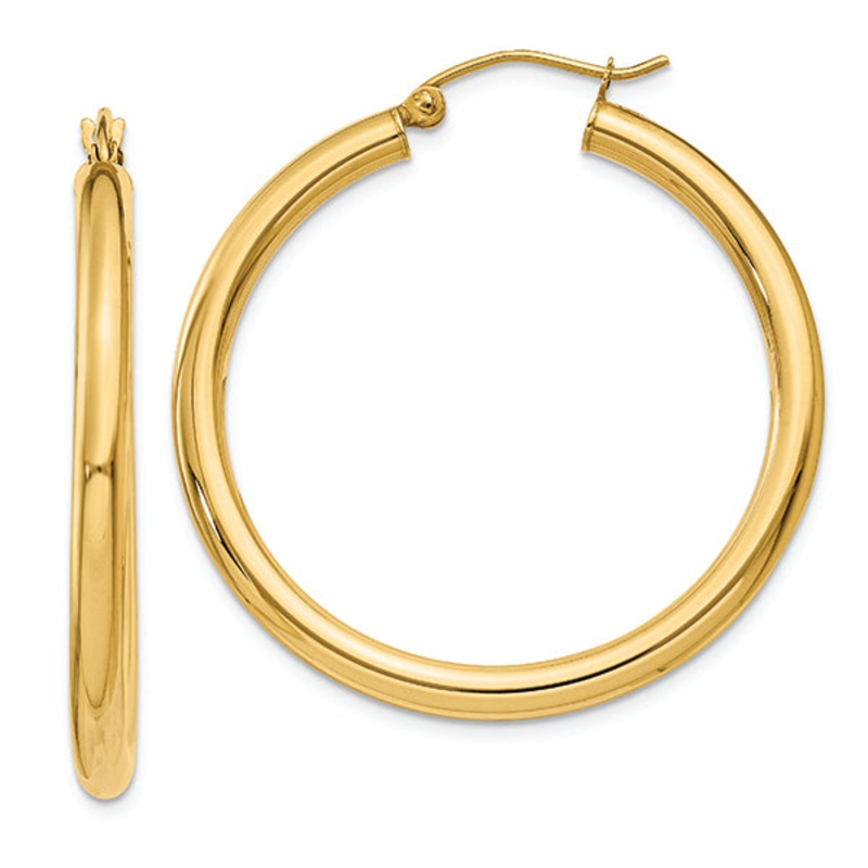 14K Yellow Gold 3-MM Tube Hoop Earrings