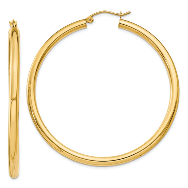 14K Yellow Gold 3MM Tube Hoop Earrings