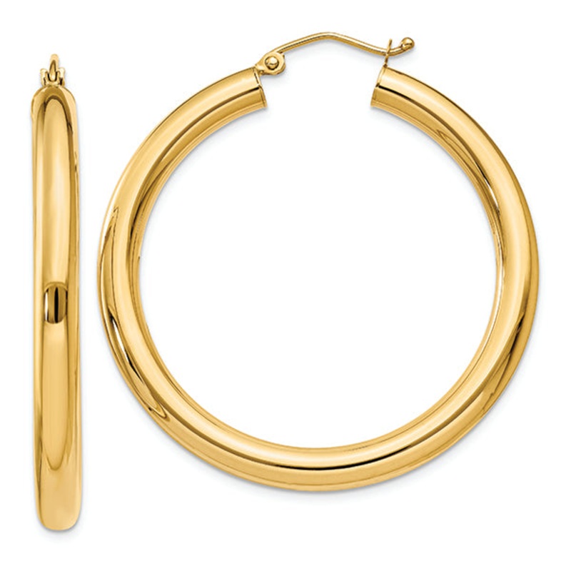 14K Yellow Gold 4-MM Hoop Earrings