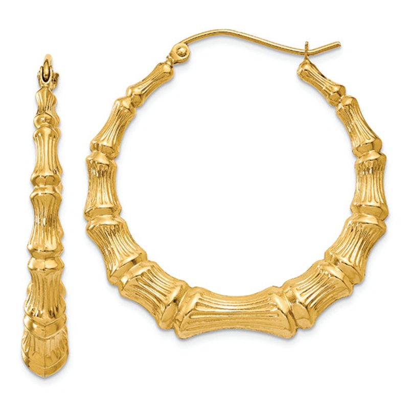 14K Yellow Gold Bamboo Hoop Earrings