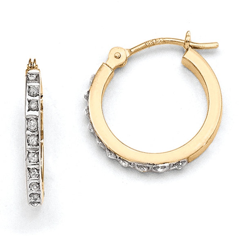 14K Yellow Gold Diamond Fascination Hoop Earrings