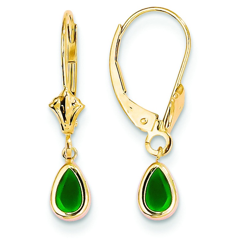 14K Yellow Gold Emerald/May Earrings