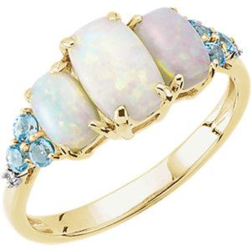 14K Yellow Gold Opal, Blue Topaz Ring