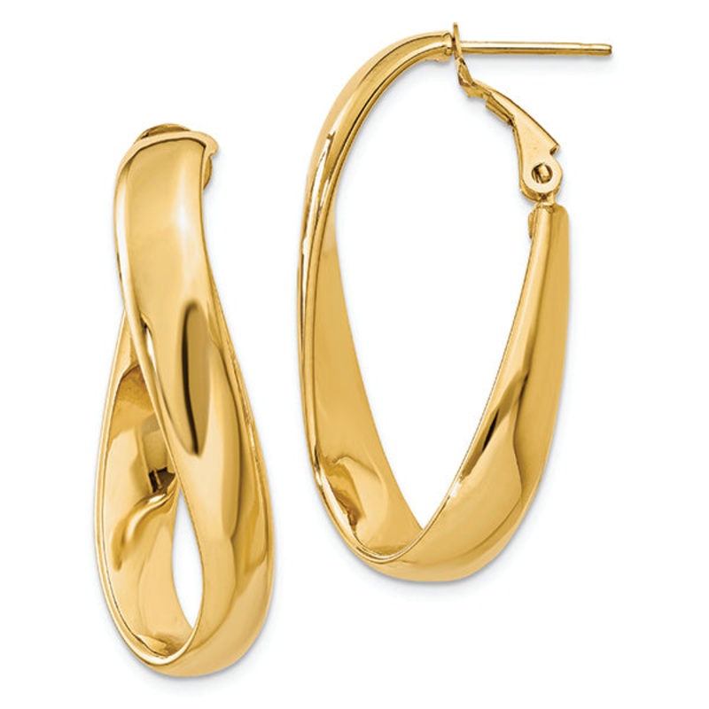 14K Yellow Gold Twisted Oval Hoop Earrings