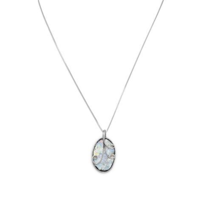 Oval Roman Glass With Wire Design Necklace
