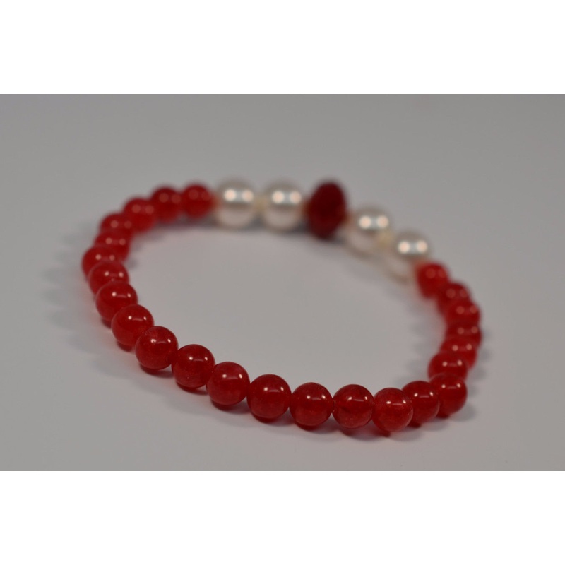 Ruby Beads and Freshwater Cultured Pearl Stretch Bracelet