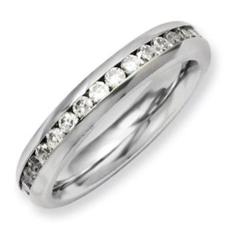 Stainless Steel 4mm April Clear Cubic Zirconia Ring