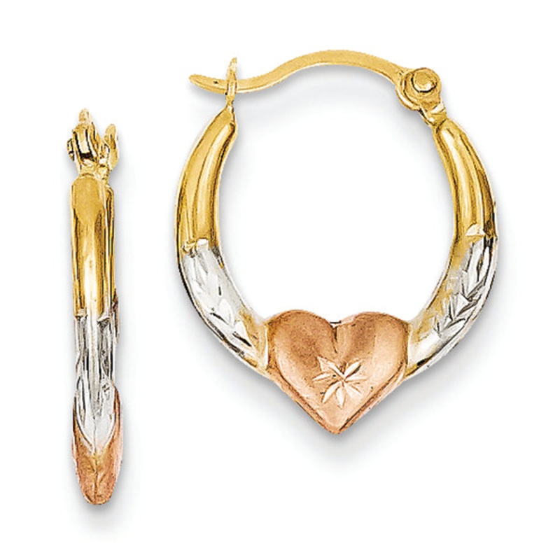 14K Tri-Color Gold Madi K Heart Hoop Earrings